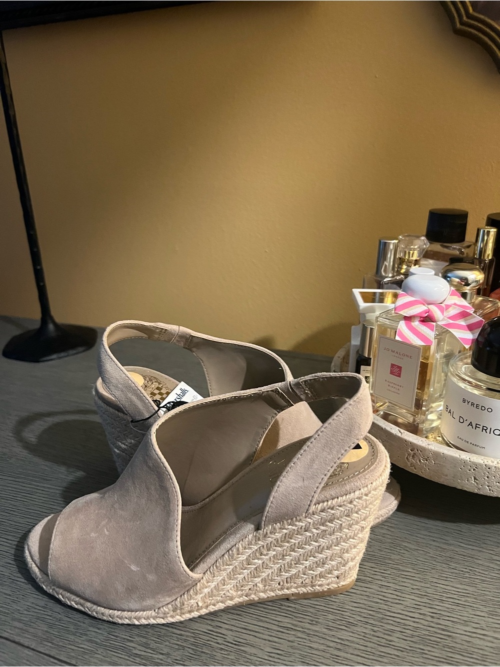 Vince Camuto Taupe Suede Espadrille Wedge Sandals